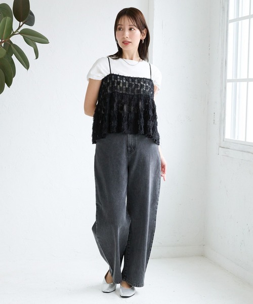 LEPSIM（レプシィム）の「フェザーチュールキャミ　133207（キャミソール・レディース・オフホワイト/ブラック・FREE）」の6枚目の写真