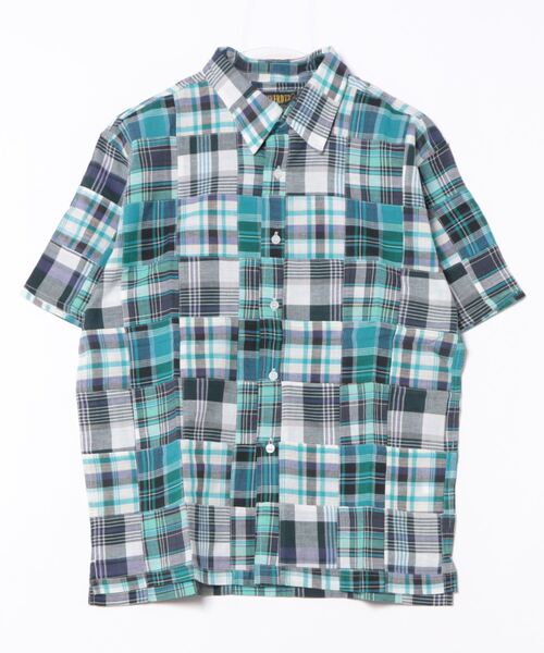 HOUSTON（ヒューストン）の「【UNIVERD72】MADRAS PATCHWORK S/S SHIRT（シャツ/ブラウス・メンズ・ブルー/グリーン/レッド/ナチュラル・LARGE/X-LARGE/MEDIUM）」の4枚目の写真