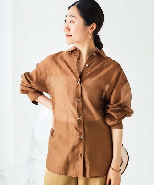 le.coeur blanc（ルクールブラン）の「【飯豊まりえさん着用】シアーオーバーレギュラーカラーシャツ（シャツ/ブラウス・レディース・ピンク/キャメル/ベージュ・38）」の16枚目の写真