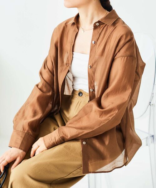 le.coeur blanc（ルクールブラン）の「【飯豊まりえさん着用】シアーオーバーレギュラーカラーシャツ（シャツ/ブラウス・レディース・ピンク/キャメル/ベージュ・38）」の18枚目の写真