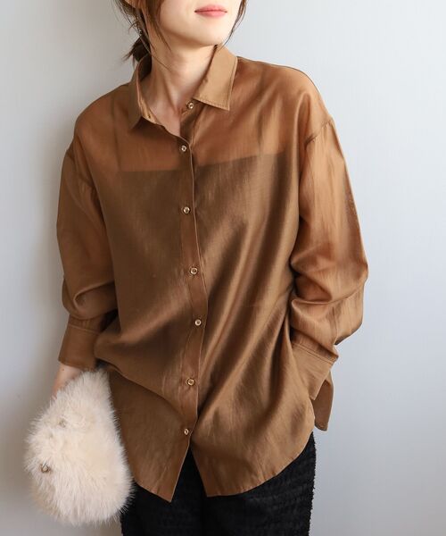 le.coeur blanc（ルクールブラン）の「【飯豊まりえさん着用】シアーオーバーレギュラーカラーシャツ（シャツ/ブラウス・レディース・ピンク/キャメル/ベージュ・38）」の22枚目の写真