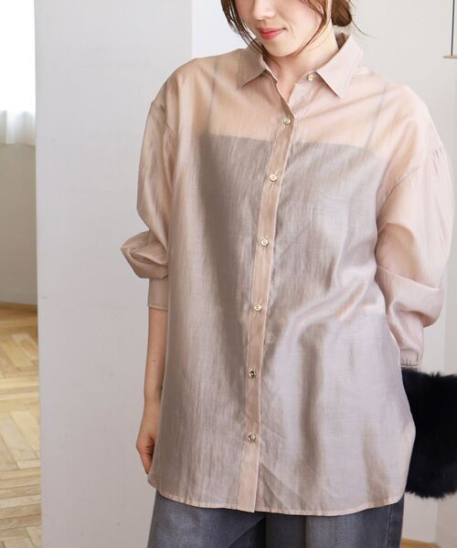 le.coeur blanc（ルクールブラン）の「【飯豊まりえさん着用】シアーオーバーレギュラーカラーシャツ（シャツ/ブラウス・レディース・ピンク/キャメル/ベージュ・38）」の9枚目の写真