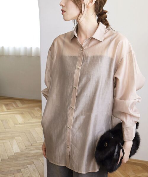 le.coeur blanc（ルクールブラン）の「【飯豊まりえさん着用】シアーオーバーレギュラーカラーシャツ（シャツ/ブラウス・レディース・ピンク/キャメル/ベージュ・38）」の10枚目の写真