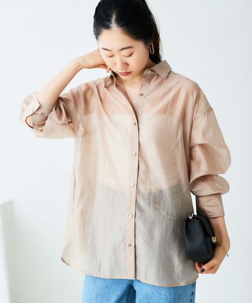 le.coeur blanc（ルクールブラン）の「【飯豊まりえさん着用】シアーオーバーレギュラーカラーシャツ（シャツ/ブラウス・レディース・ピンク/キャメル/ベージュ・38）」の13枚目の写真