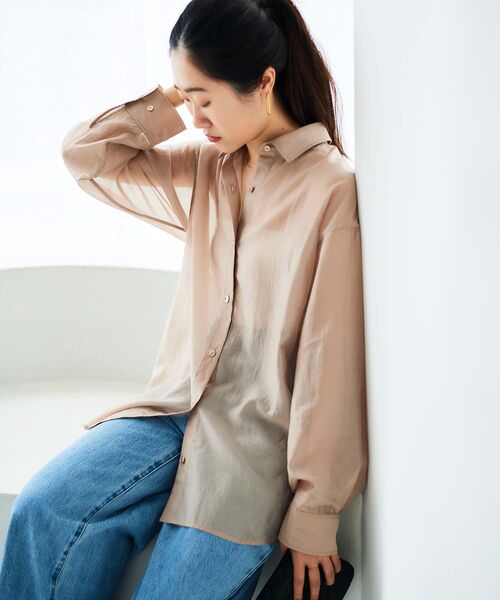 le.coeur blanc（ルクールブラン）の「【飯豊まりえさん着用】シアーオーバーレギュラーカラーシャツ（シャツ/ブラウス・レディース・ピンク/キャメル/ベージュ・38）」の14枚目の写真