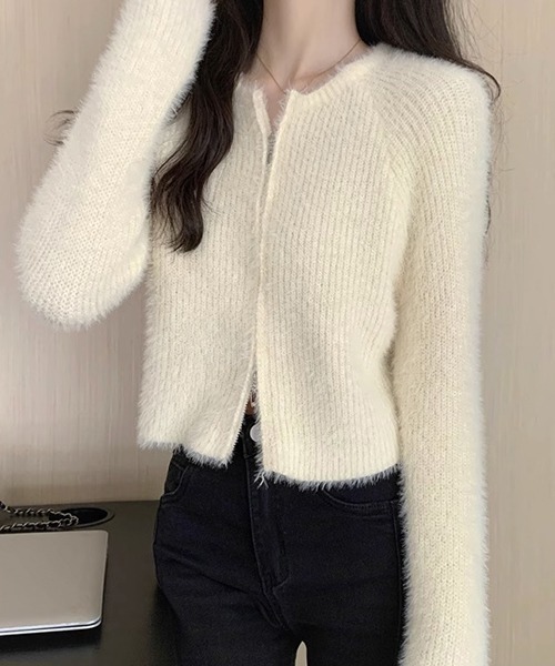 c.u.l（シーユーエル）の「ダブルジップ ふわふわニットトップス culw745（ニット/セーター・レディース・ブラック/アイボリー/カーキ・FREE）」の12枚目の写真