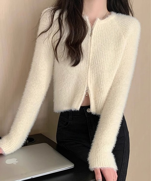 c.u.l（シーユーエル）の「ダブルジップ ふわふわニットトップス culw745（ニット/セーター・レディース・ブラック/アイボリー/カーキ・FREE）」の13枚目の写真