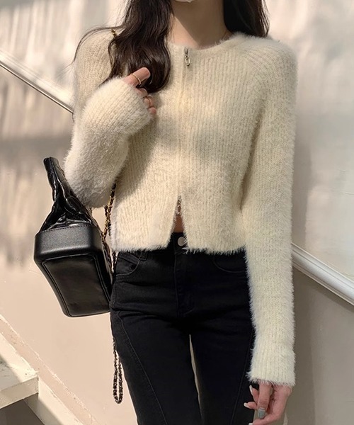 c.u.l（シーユーエル）の「ダブルジップ ふわふわニットトップス culw745（ニット/セーター・レディース・ブラック/アイボリー/カーキ・FREE）」の16枚目の写真