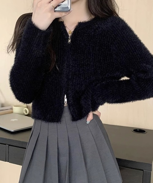 c.u.l（シーユーエル）の「ダブルジップ ふわふわニットトップス culw745（ニット/セーター・レディース・ブラック/アイボリー/カーキ・FREE）」の18枚目の写真