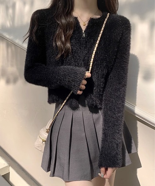 c.u.l（シーユーエル）の「ダブルジップ ふわふわニットトップス culw745（ニット/セーター・レディース・ブラック/アイボリー/カーキ・FREE）」の19枚目の写真