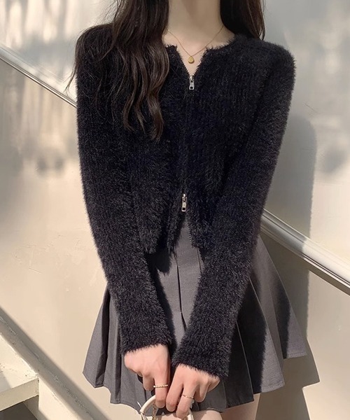 c.u.l（シーユーエル）の「ダブルジップ ふわふわニットトップス culw745（ニット/セーター・レディース・ブラック/アイボリー/カーキ・FREE）」の22枚目の写真