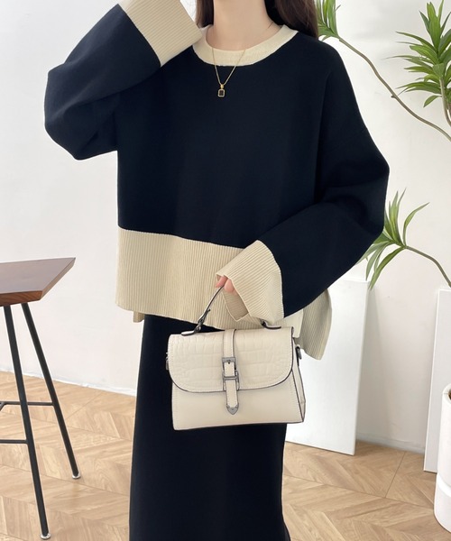 ABITOKYO(アビトーキョー)の「バイカラーサイドスリットニットプルオーバーセットアップ(セットアップ・レディース・モスグリーン/ベージュ/ブラック・FREE)」の22枚目の写真