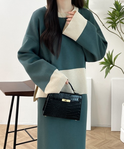 ABITOKYO(アビトーキョー)の「バイカラーサイドスリットニットプルオーバーセットアップ(セットアップ・レディース・モスグリーン/ベージュ/ブラック・FREE)」の15枚目の写真