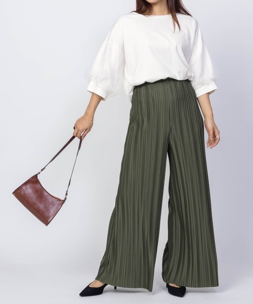 Howdy Marie（ハウディ―マリー）の「Howdy Marie 袖チュール 5分袖Ｔシャツ（Tシャツ/カットソー・レディース・チャコールグレー/オフホワイト/ブラック・M/L）」の5枚目の写真