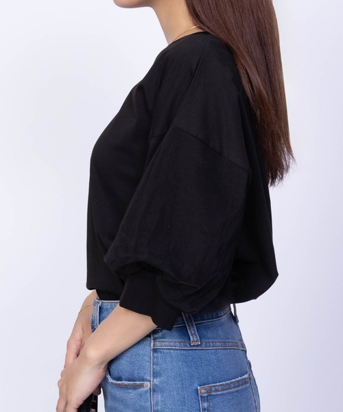 Howdy Marie（ハウディ―マリー）の「Howdy Marie 袖チュール 5分袖Ｔシャツ（Tシャツ/カットソー・レディース・チャコールグレー/オフホワイト/ブラック・M/L）」の8枚目の写真