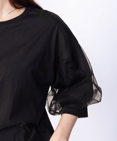 Howdy Marie（ハウディ―マリー）の「Howdy Marie 袖チュール 5分袖Ｔシャツ（Tシャツ/カットソー・レディース・チャコールグレー/オフホワイト/ブラック・M/L）」の10枚目の写真