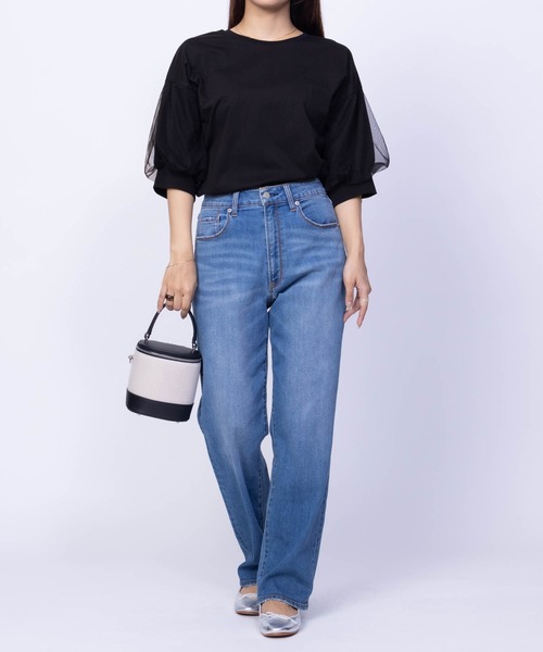 Howdy Marie（ハウディ―マリー）の「Howdy Marie 袖チュール 5分袖Ｔシャツ（Tシャツ/カットソー・レディース・チャコールグレー/オフホワイト/ブラック・M/L）」の12枚目の写真