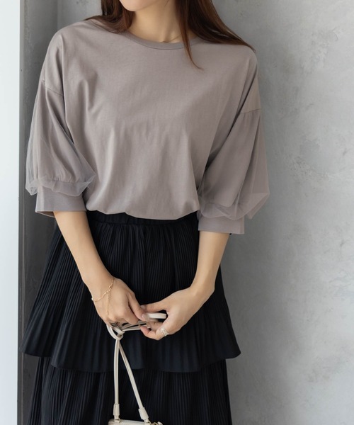 Howdy Marie（ハウディ―マリー）の「Howdy Marie 袖チュール 5分袖Ｔシャツ（Tシャツ/カットソー・レディース・チャコールグレー/オフホワイト/ブラック・M/L）」の15枚目の写真