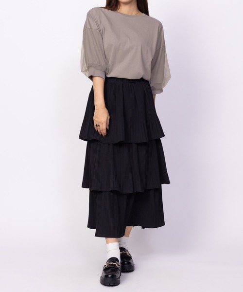 Howdy Marie（ハウディ―マリー）の「Howdy Marie 袖チュール 5分袖Ｔシャツ（Tシャツ/カットソー・レディース・チャコールグレー/オフホワイト/ブラック・M/L）」の16枚目の写真