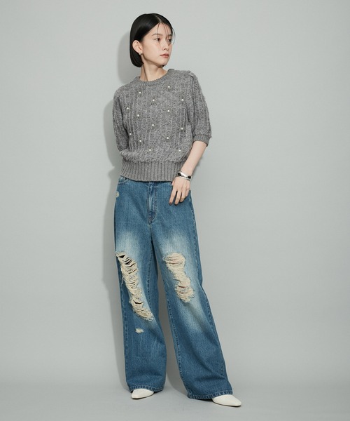 ADAM ET ROPE'(アダムエロペ)の「【WEB限定】パールドットニット(ニット/セーター・レディース・グレー/オフホワイト・FREE)」の16枚目の写真