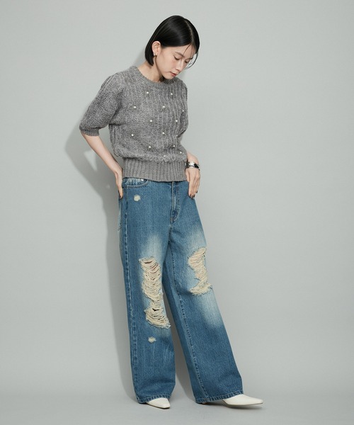ADAM ET ROPE'(アダムエロペ)の「【WEB限定】パールドットニット(ニット/セーター・レディース・グレー/オフホワイト・FREE)」の17枚目の写真