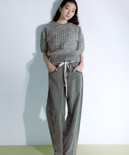 ADAM ET ROPE'(アダムエロペ)の「【WEB限定】パールドットニット(ニット/セーター・レディース・グレー/オフホワイト・FREE)」の11枚目の写真