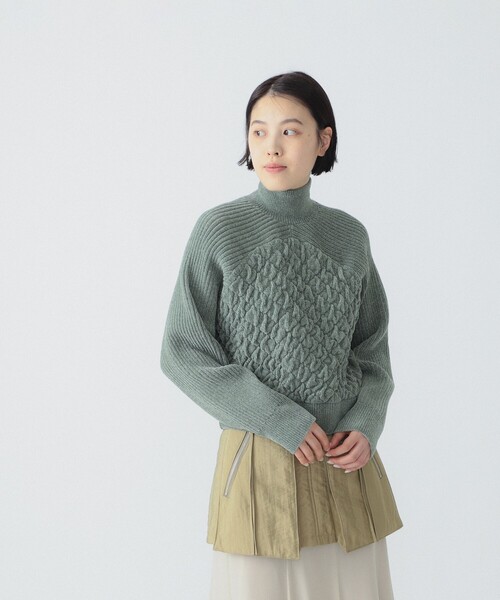 Ray BEAMS（レイビームス）の「RBS / モール キリカエ ハイネック ニット（ニット/セーター・レディース・オフホワイト/グリーン系その他2・ONE SIZE）」の7枚目の写真