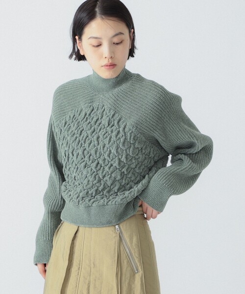Ray BEAMS（レイビームス）の「RBS / モール キリカエ ハイネック ニット（ニット/セーター・レディース・オフホワイト/グリーン系その他2・ONE SIZE）」の9枚目の写真