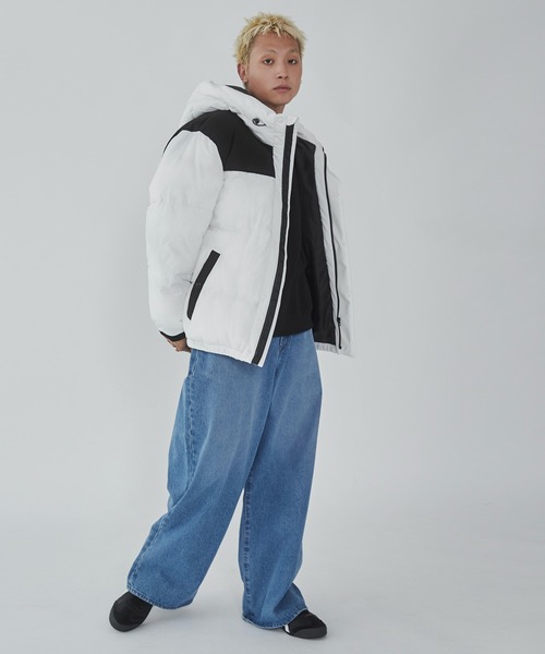 WEGO(ウィゴー)の「WEGO/カラーブロックパテッドフードブルゾン(ダウンジャケット/コート・メンズ・ベージュ/ホワイト/ブラック・MEDIUM/LARGE)」の22枚目の写真