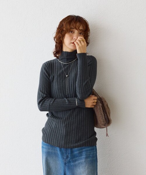 16 ドゥロワー カシミヤ シルク リブニット セーター ネイビー 紺 1 S RIVE DROITE（リヴドロワ） ニット セーター 「新色追加・リバイバル