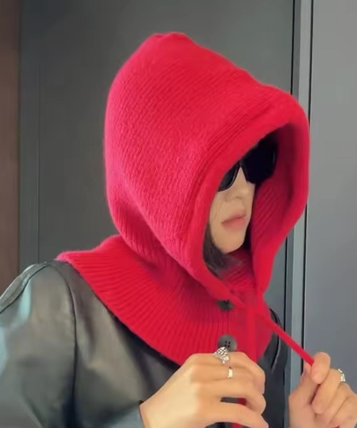 Port（ポート）の「【 SORUTT / ソルト 】 ボタン付き バラクラバ / ニットフード ウォームキャップ #（ニットキャップ/ビーニー・レディース・レッド/ベージュ/グレー/ブラック/アイボリー・FREE）」の5枚目の写真