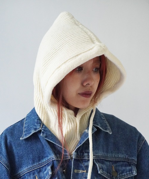 Port（ポート）の「【 SORUTT / ソルト 】 ボタン付き バラクラバ / ニットフード ウォームキャップ #（ニットキャップ/ビーニー・レディース・レッド/ベージュ/グレー/ブラック/アイボリー・FREE）」の8枚目の写真