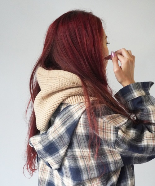 Port（ポート）の「【 SORUTT / ソルト 】 ボタン付き バラクラバ / ニットフード ウォームキャップ #（ニットキャップ/ビーニー・レディース・レッド/ベージュ/グレー/ブラック/アイボリー・FREE）」の9枚目の写真