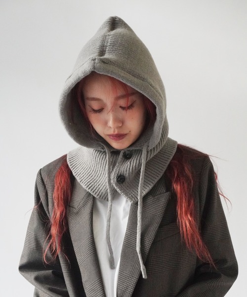 Port（ポート）の「【 SORUTT / ソルト 】 ボタン付き バラクラバ / ニットフード ウォームキャップ #（ニットキャップ/ビーニー・レディース・レッド/ベージュ/グレー/ブラック/アイボリー・FREE）」の12枚目の写真