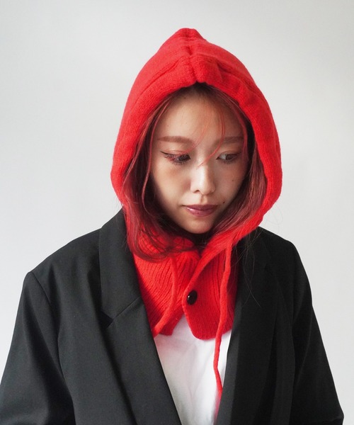 Port（ポート）の「【 SORUTT / ソルト 】 ボタン付き バラクラバ / ニットフード ウォームキャップ #（ニットキャップ/ビーニー・レディース・レッド/ベージュ/グレー/ブラック/アイボリー・FREE）」の15枚目の写真