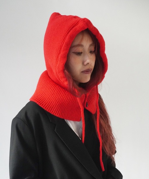 Port（ポート）の「【 SORUTT / ソルト 】 ボタン付き バラクラバ / ニットフード ウォームキャップ #（ニットキャップ/ビーニー・レディース・レッド/ベージュ/グレー/ブラック/アイボリー・FREE）」の16枚目の写真