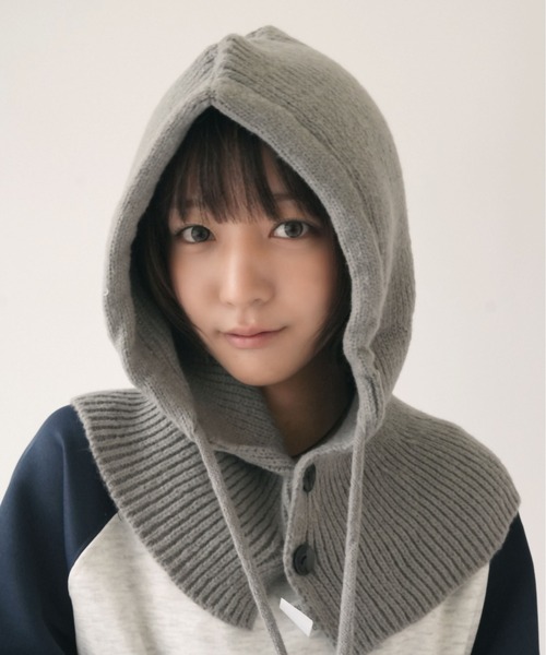 Port（ポート）の「【 SORUTT / ソルト 】 ボタン付き バラクラバ / ニットフード ウォームキャップ #（ニットキャップ/ビーニー・レディース・レッド/ベージュ/グレー/ブラック/アイボリー・FREE）」の20枚目の写真