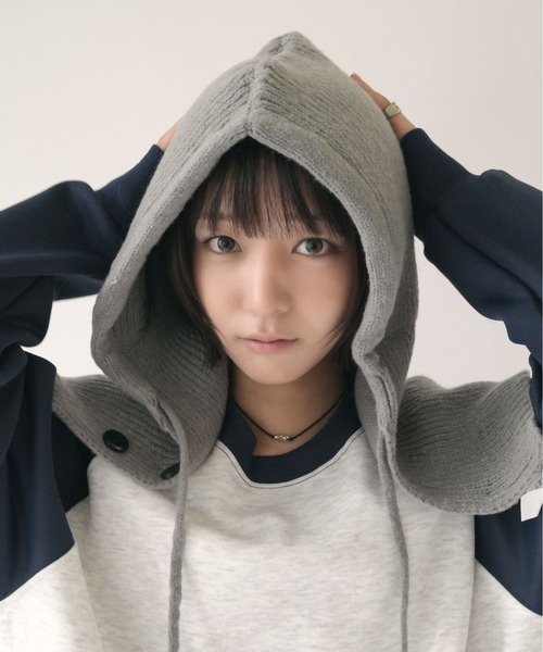 Port（ポート）の「【 SORUTT / ソルト 】 ボタン付き バラクラバ / ニットフード ウォームキャップ #（ニットキャップ/ビーニー・レディース・レッド/ベージュ/グレー/ブラック/アイボリー・FREE）」の21枚目の写真