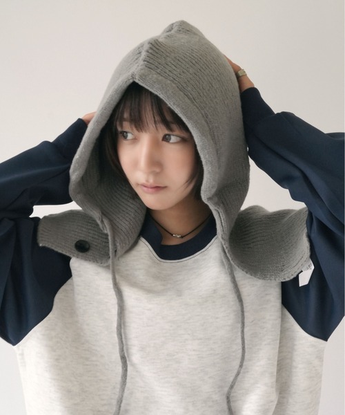 Port（ポート）の「【 SORUTT / ソルト 】 ボタン付き バラクラバ / ニットフード ウォームキャップ #（ニットキャップ/ビーニー・レディース・レッド/ベージュ/グレー/ブラック/アイボリー・FREE）」の22枚目の写真