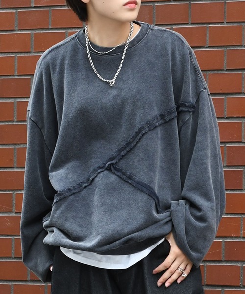 Starting Over(スターティングオーバー)の「sulfur dyeing cut off switching hard wash sweat shirt/硫化染め カットオフ 切り替えスウェットシャツ(スウェット・メンズ・ベージュ/チャコールグレー/ブラック・M/L/XL)」の12枚目の写真