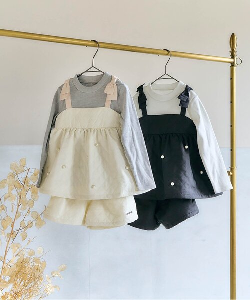 apres les cours（アプレレクール）の「パール付キルトセットアップ_アプレレクールマシェリ（セットアップ・キッズ・ブラック/アイボリー・80/90/100/110/120/130/140）」の6枚目の写真