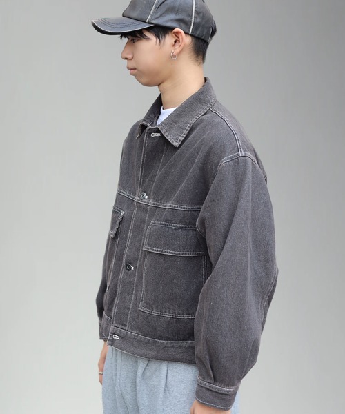 SPINNS（スピンズ）の「ストリート＆古着MIX/ショート丈デニムジャケット（デニムジャケット・メンズ・ブラック/ブルー/ワンウォッシュ・ONESIZE）」の9枚目の写真