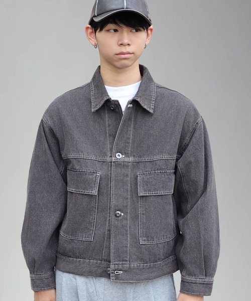 SPINNS（スピンズ）の「ストリート＆古着MIX/ショート丈デニムジャケット（デニムジャケット・メンズ・ブラック/ブルー/ワンウォッシュ・ONESIZE）」の8枚目の写真