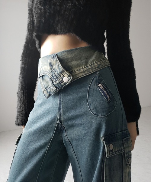 2color ／4size 】ウエスト折り返しヴィンテージブリーチ