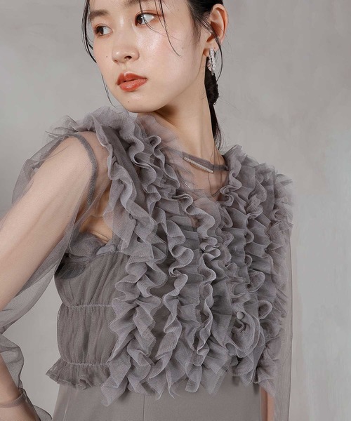 kana チュールボリュームフリルベスト シアートップス ワンピース 3点セット チュール ボリューム フリル ベスト シアー トップス ワンピース