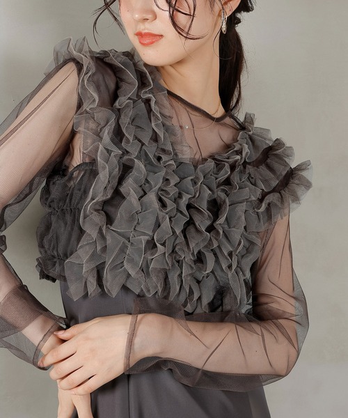 Kana チュール フリルベスト パーティードレス 3点セット チュール ボリューム フリル ベスト シアー トップス ワンピース