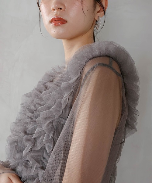 チュール ボリューム フリル ベスト シアー トップス ワンピース 3点 チュール ボリューム フリル ベスト シアー トップス ワンピース 3点