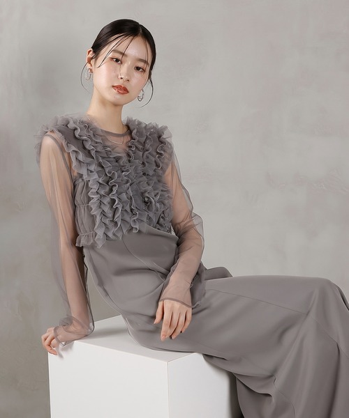 チュール ボリューム フリル ベスト シアー トップス ワンピース 3点セット チュール ボリューム フリル ベスト シアー トップス ワンピース