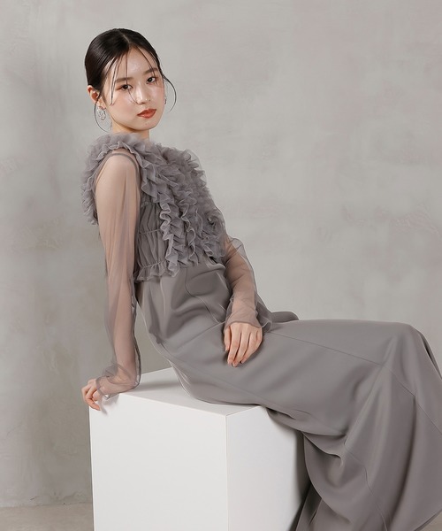 【新品未使用】チュール フリル シアー ワンピース オケージョンドレス3点セット チュール ボリューム フリル ベスト シアー トップス ワンピース