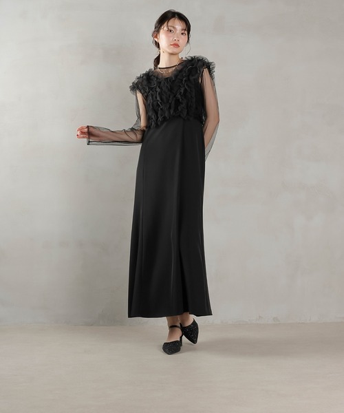 【kana】チュールボリュームフリルベストシアートップス ワンピース 3点セット セール】チュール ボリューム フリル ベスト シアー トップス